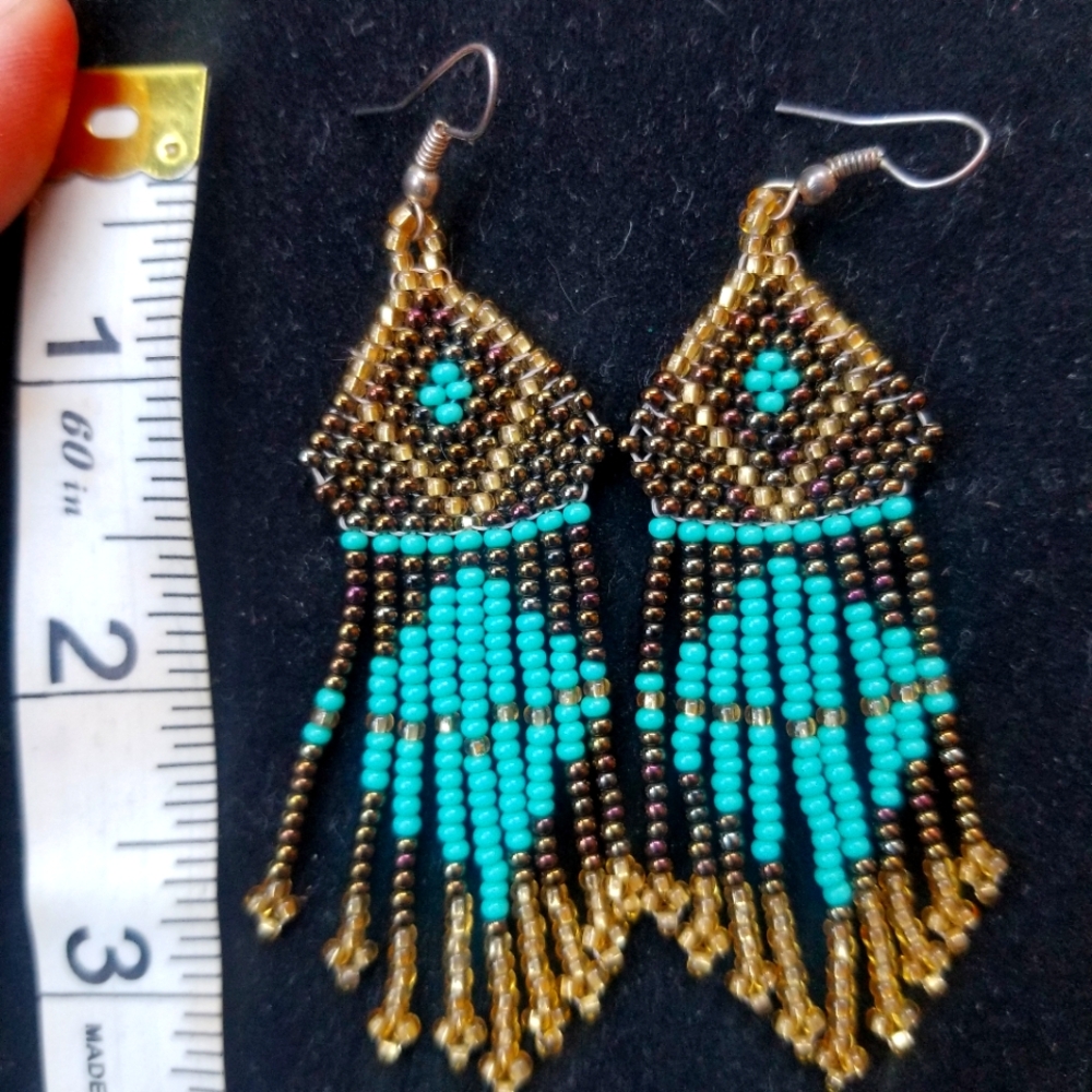 Handcrafted Beaded Earrings with Gold and Turquoise